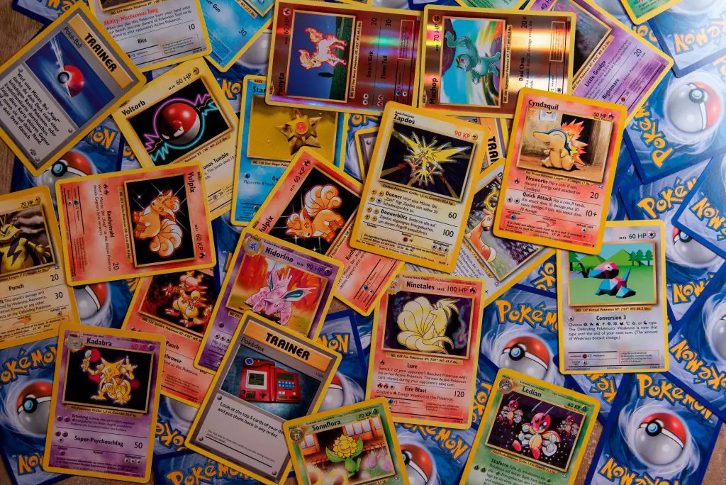 pokemon cards on a table 