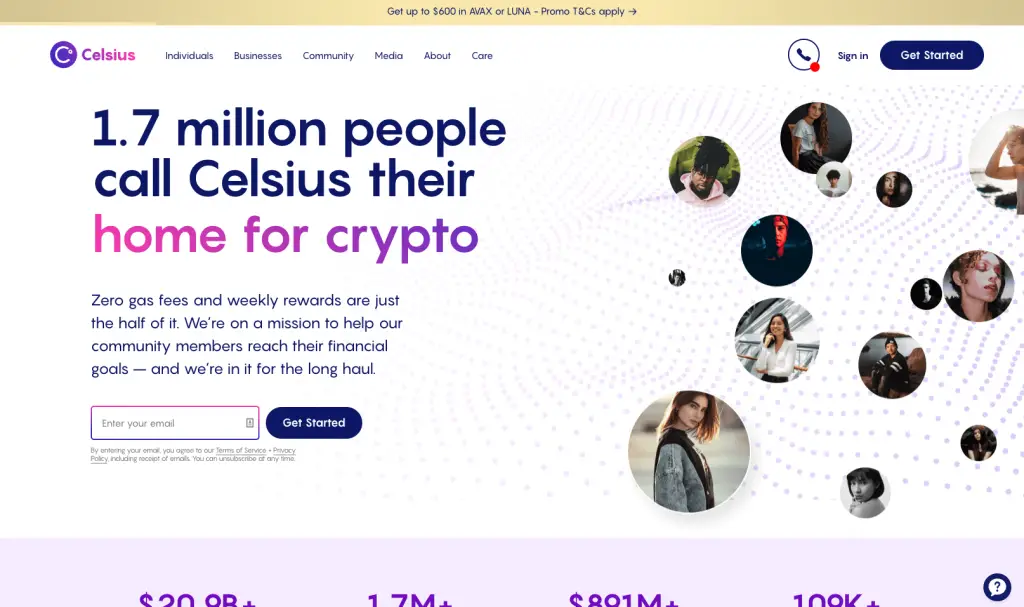 The homepage of Celsius